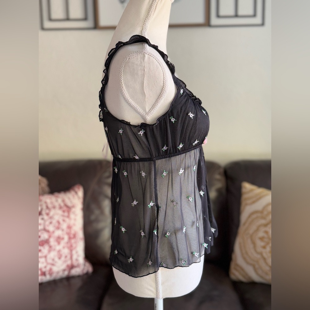 Y2k Victoria's Secret‎ Mesh Floral Embroidered Corset Milk Maid Tank Top Size L - Picture 13 of 15